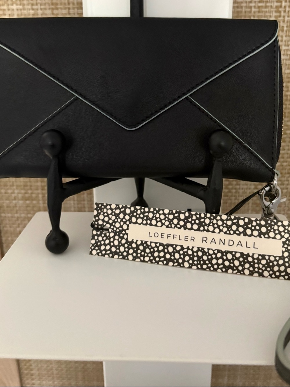 NWT Loeffler Randall Black Leather Envelope Zip Wallet Detachable Wristlet